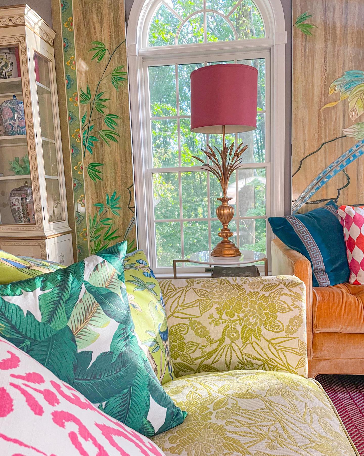 13. Try a Raspberry Lampshade Among Botanical Prints
