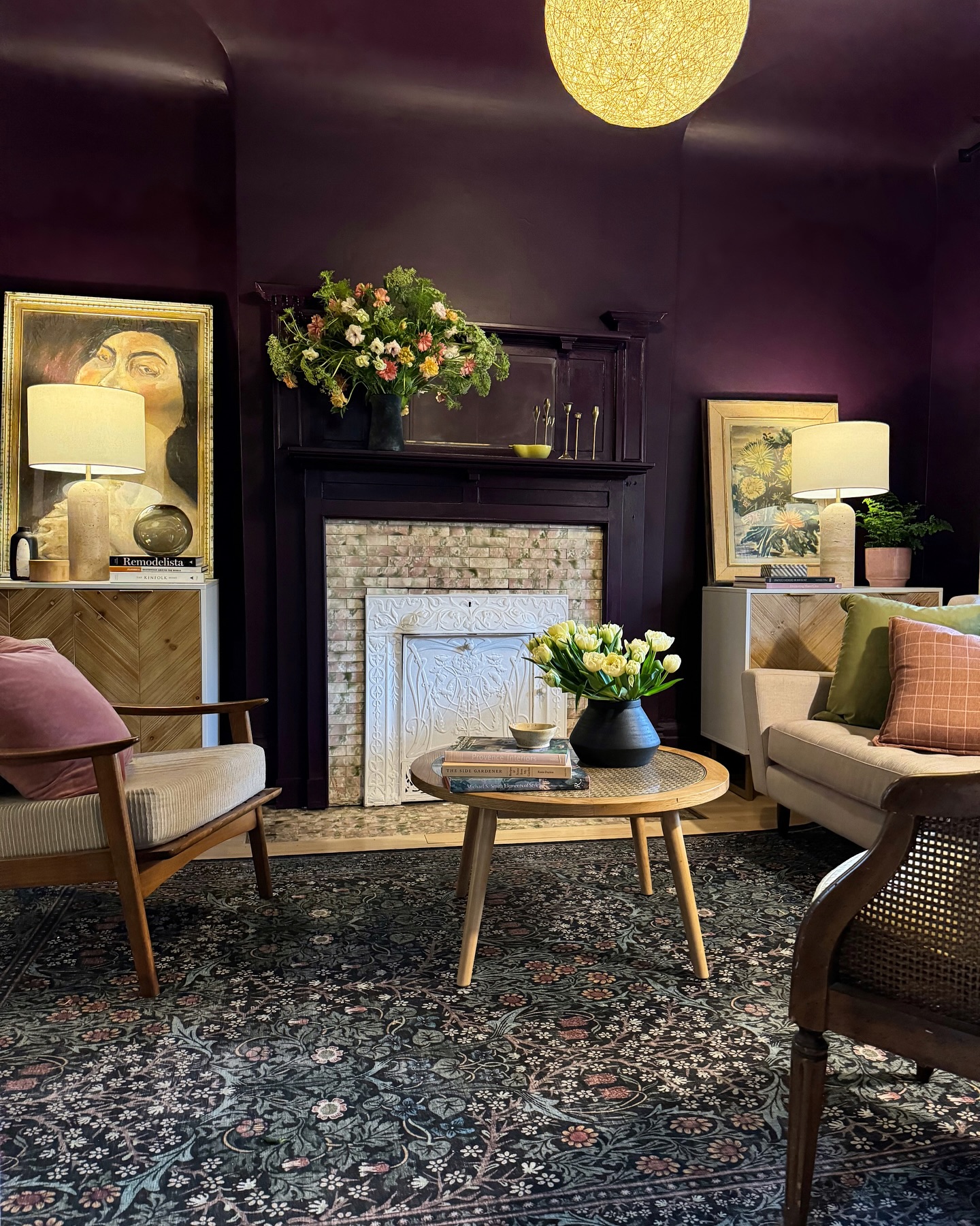 4. Drench the Fireplace Wall in Deep Plum