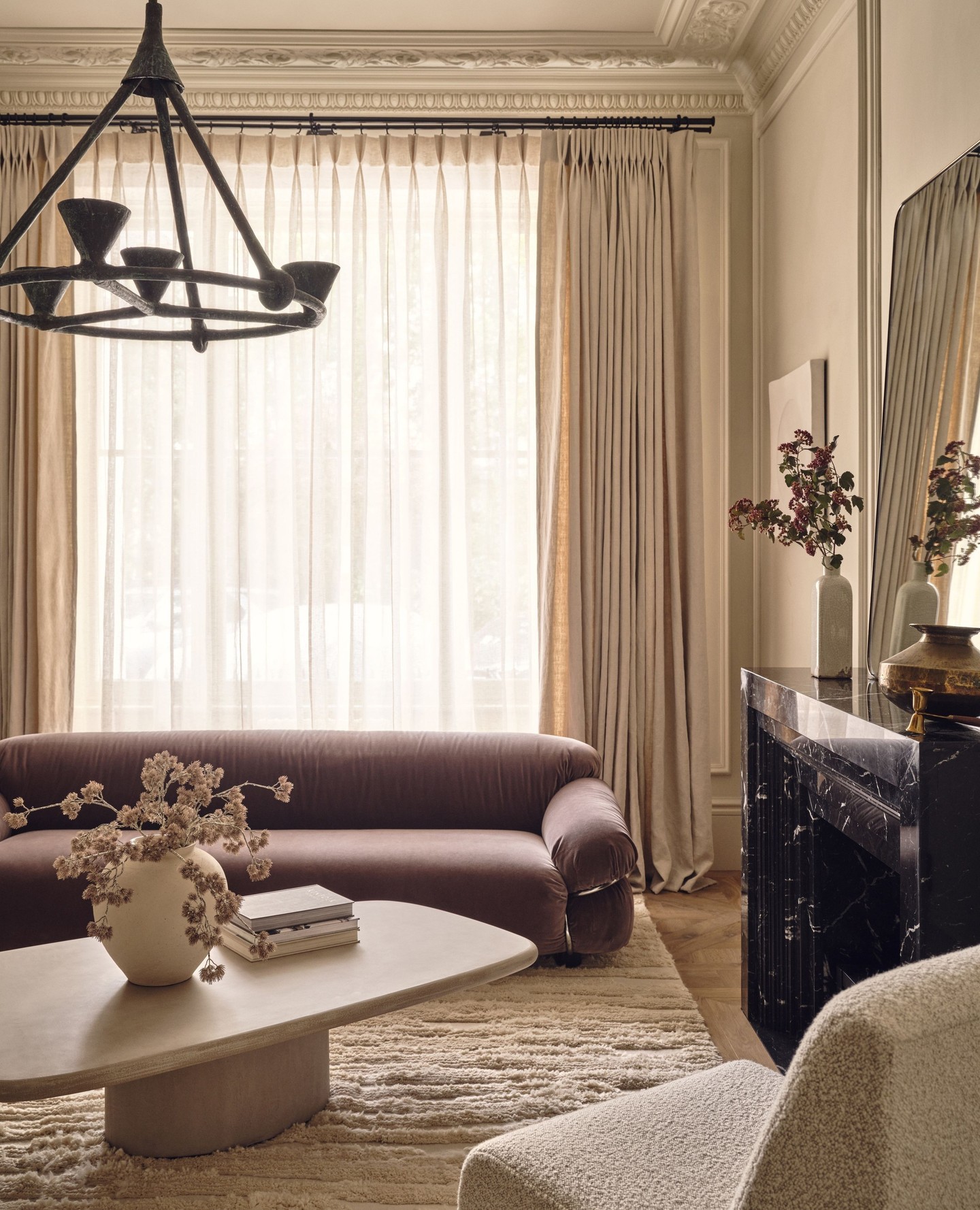 12. Set a Dusty Purple Sofa Against Cream