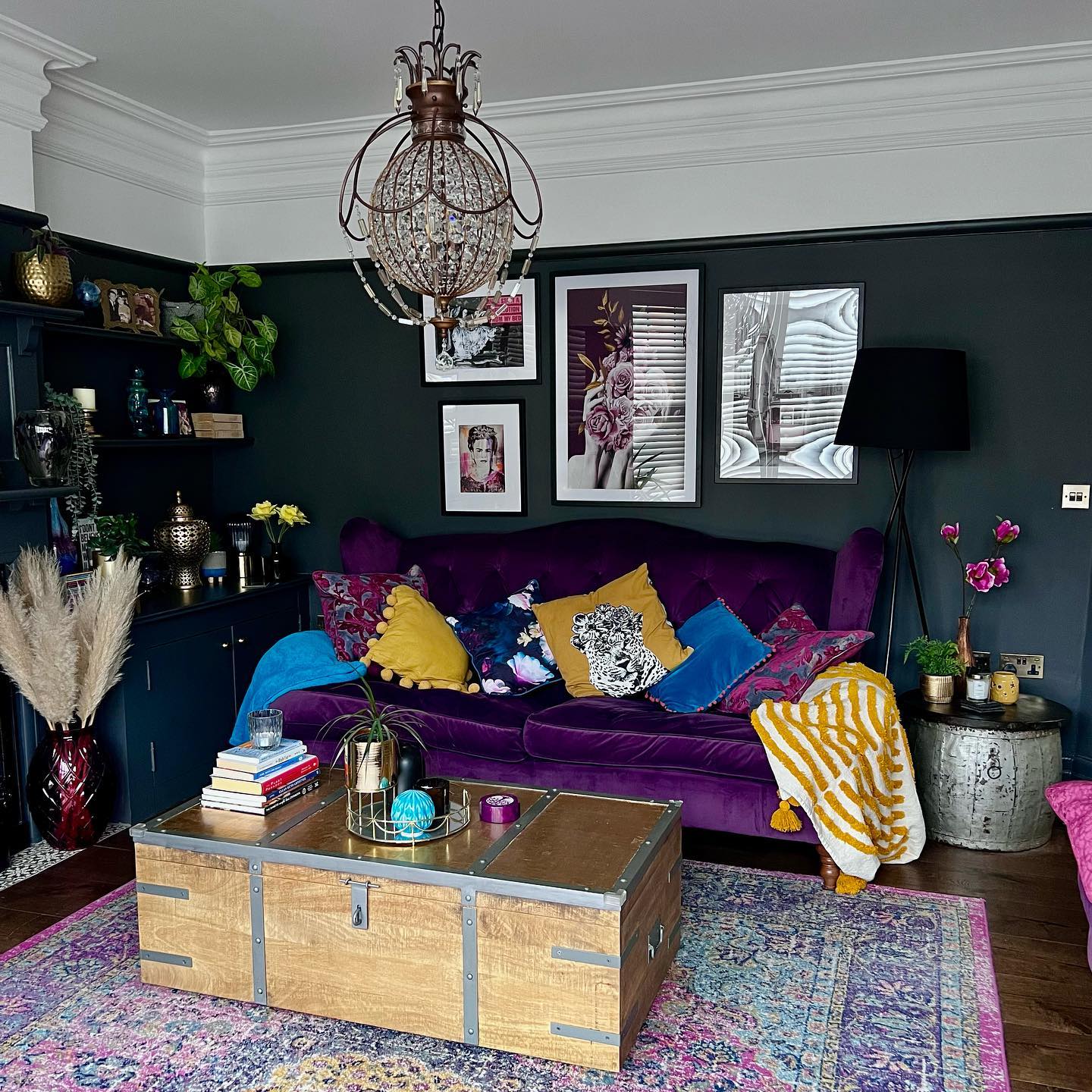 14. Layer Jewel Colors Around a Purple Sofa