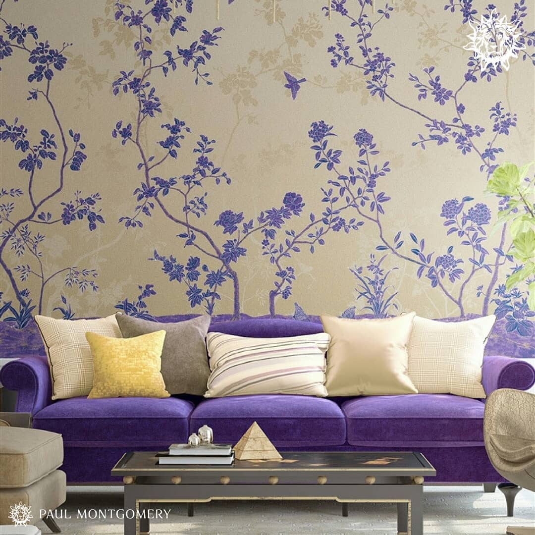 17. Echo a Purple Sofa in Floral Wallpaper