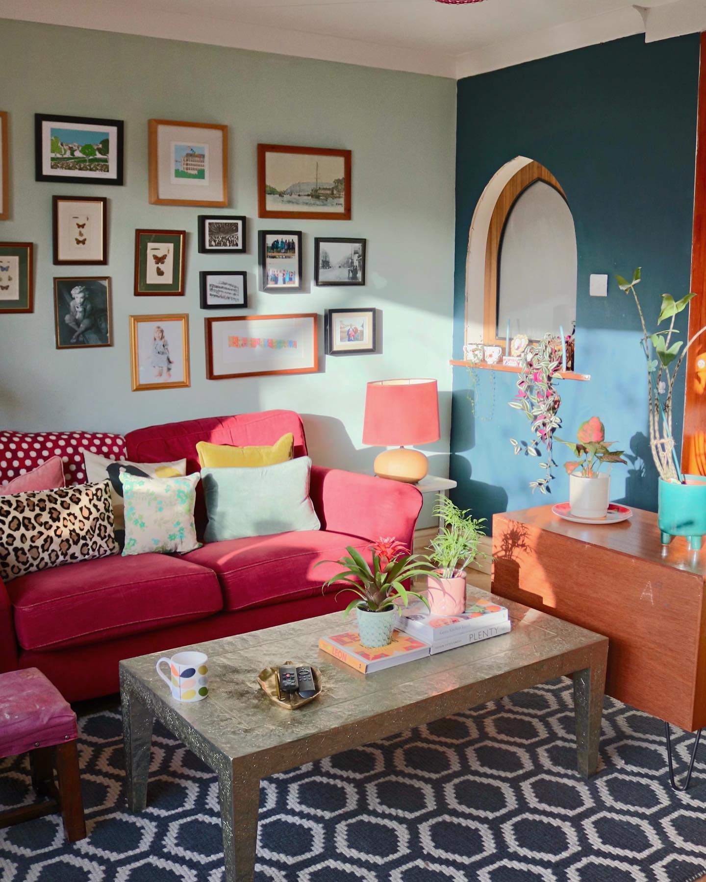 15. Set a Red Sofa Between Two Cool Wall Colors