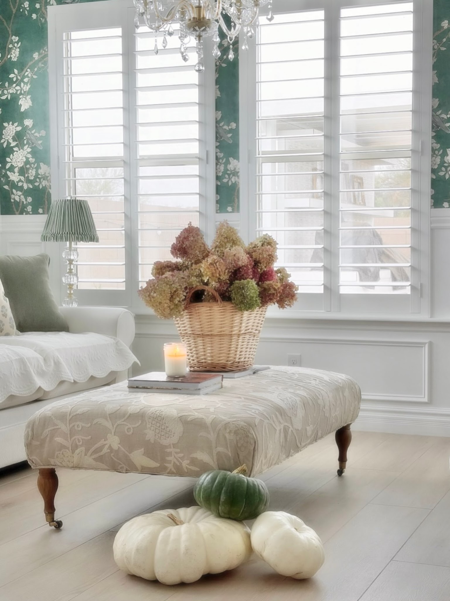 14. Give a Floral Ottoman a Quiet Setting