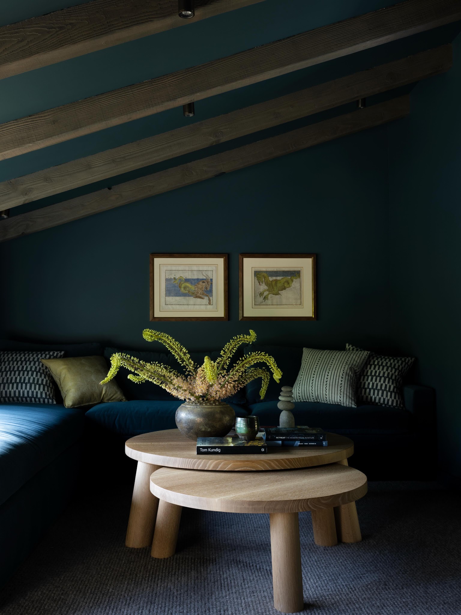 8. Use Nesting Tables in a Cozy Beamed Snug