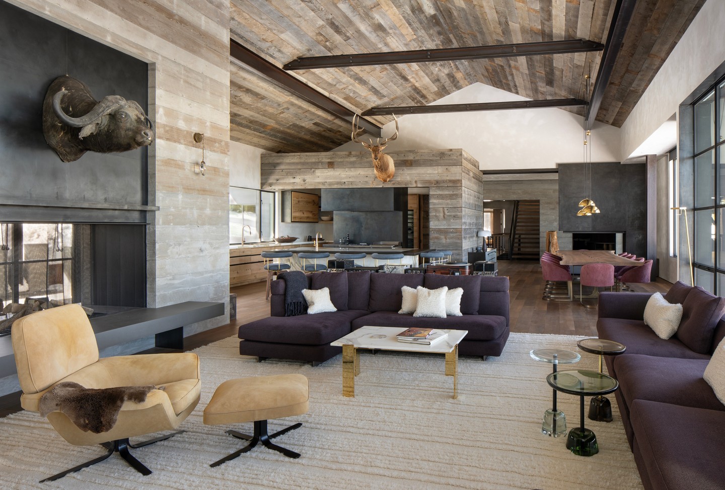12. Try Plum Upholstery With Weathered Wood