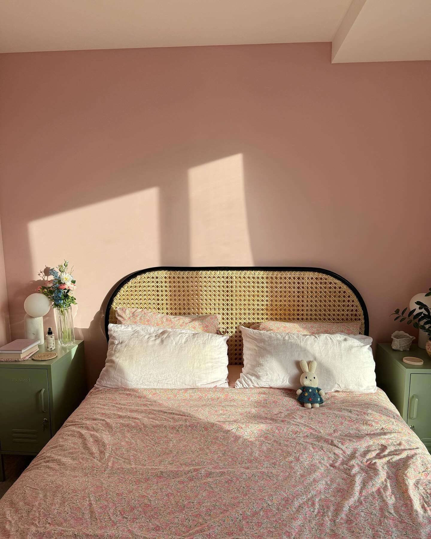 4. Set Sage Locker Cabinets Against Blush Walls