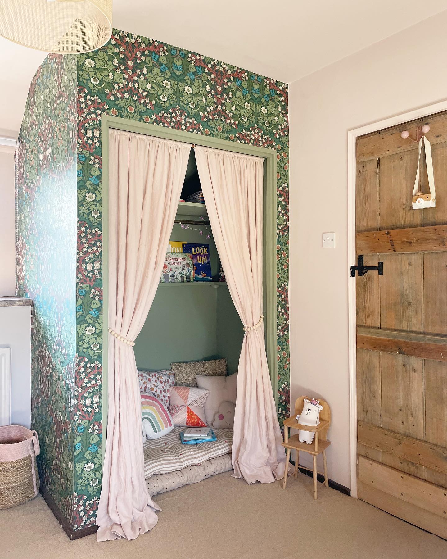19. Make a Blush Curtained Sage Reading Nook