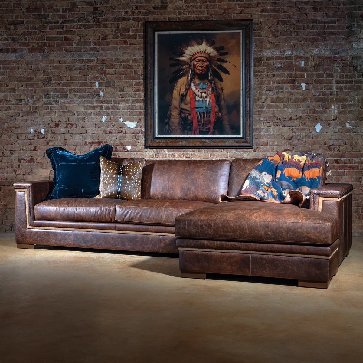 6. Brighten Brown Leather With Colorful Pillows