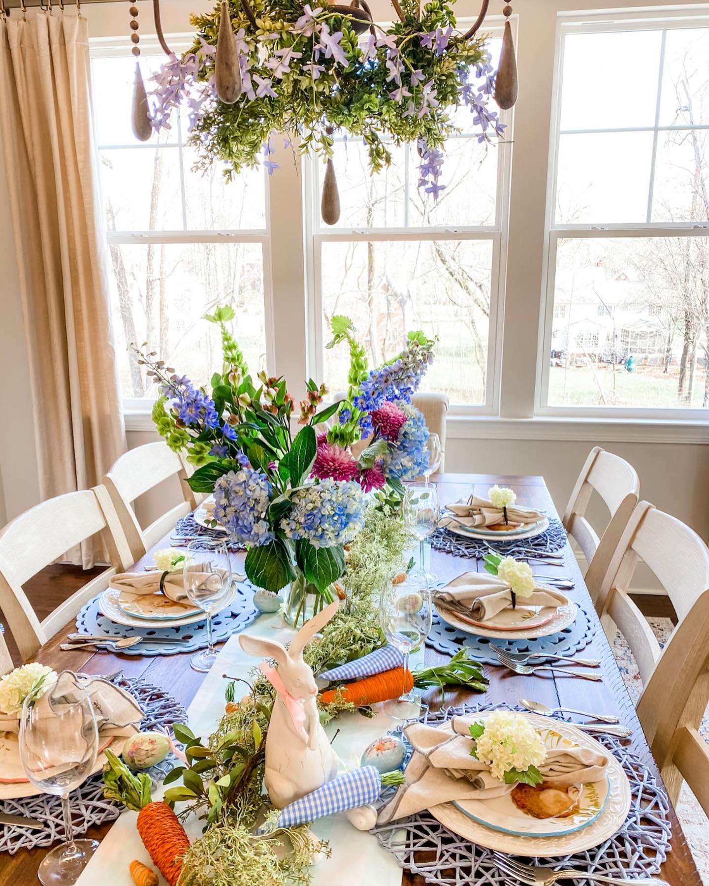4. Mix Blue Blooms With Playful Easter Details