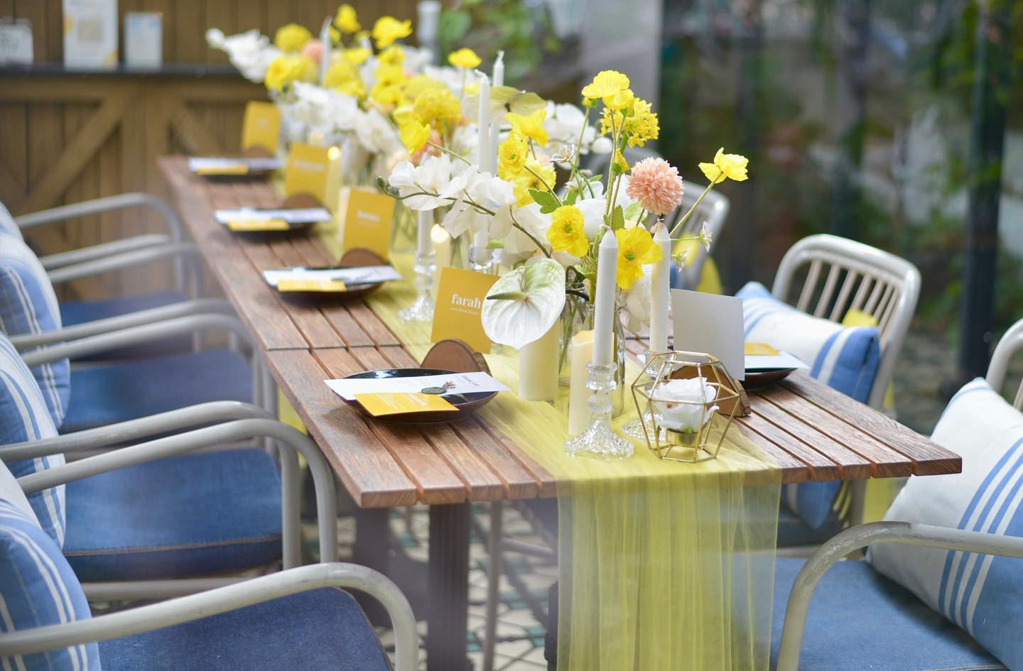 7. Line Up Small Vases on a Yellow Runner