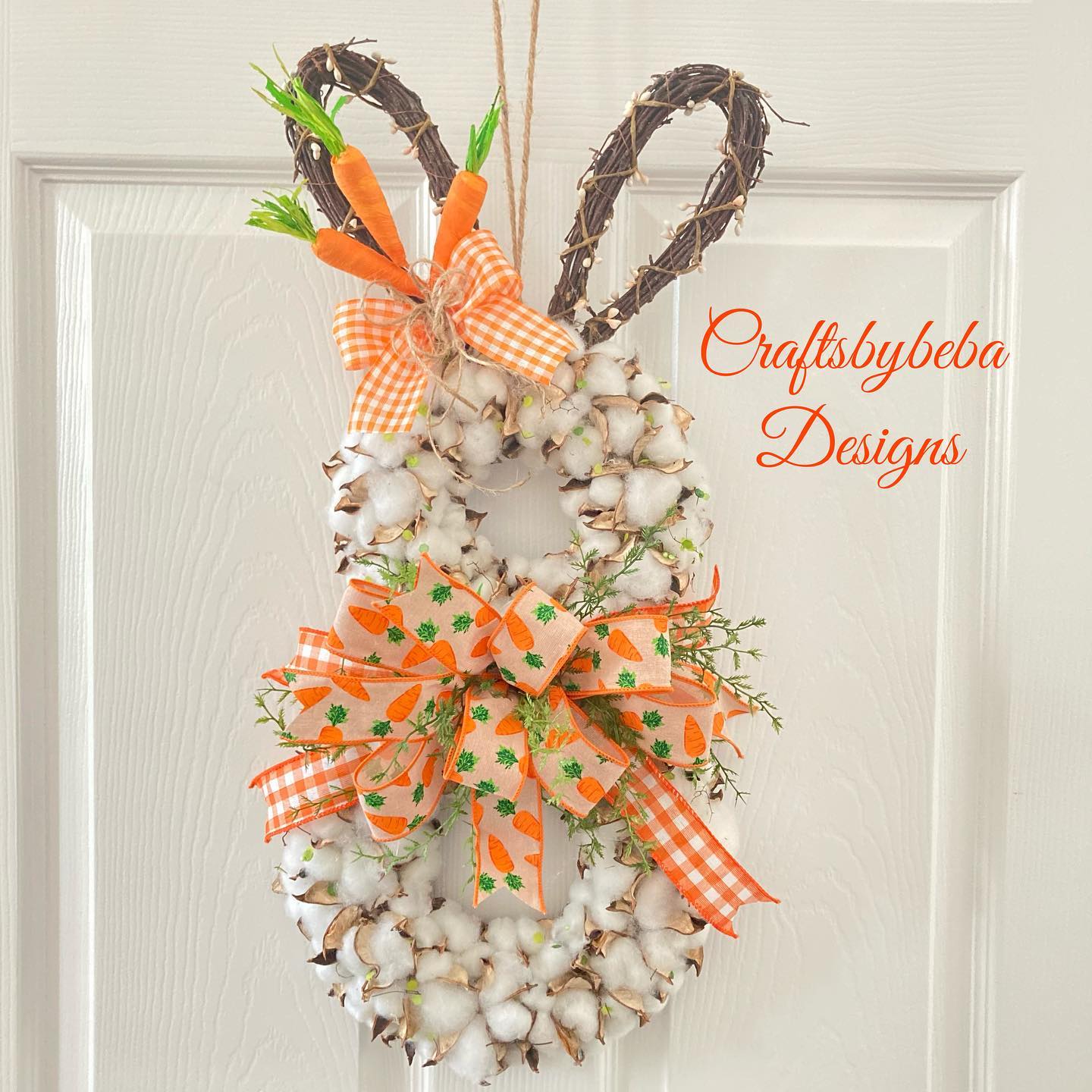 4. Shape a Cotton Bunny With Carrot Ribbon