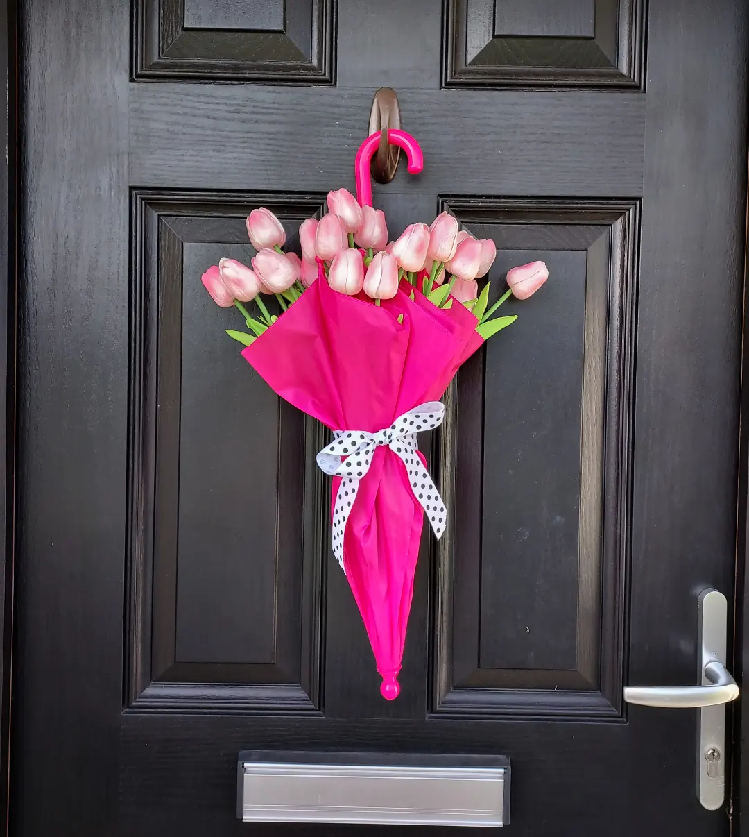 7. Fill a Bright Umbrella With Pink Tulips