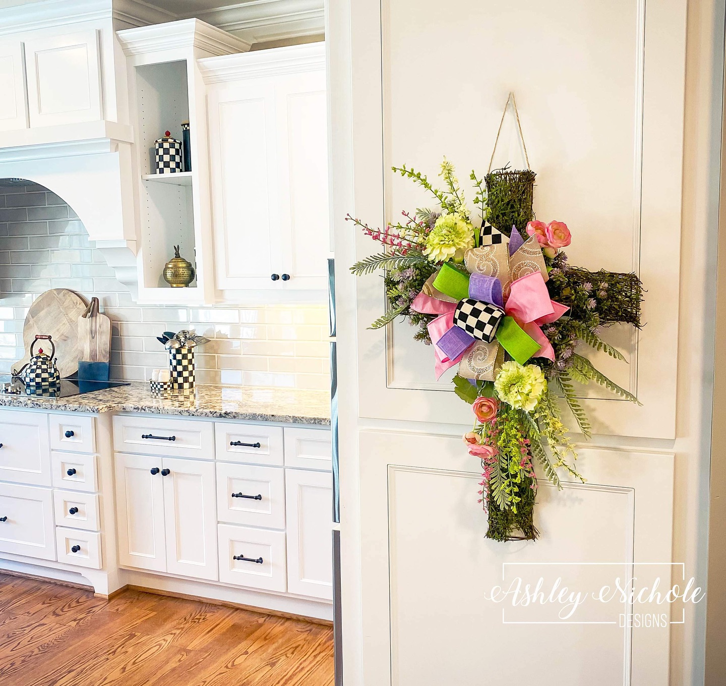 14. Dress a Floral Cross With Colorful Ribbon