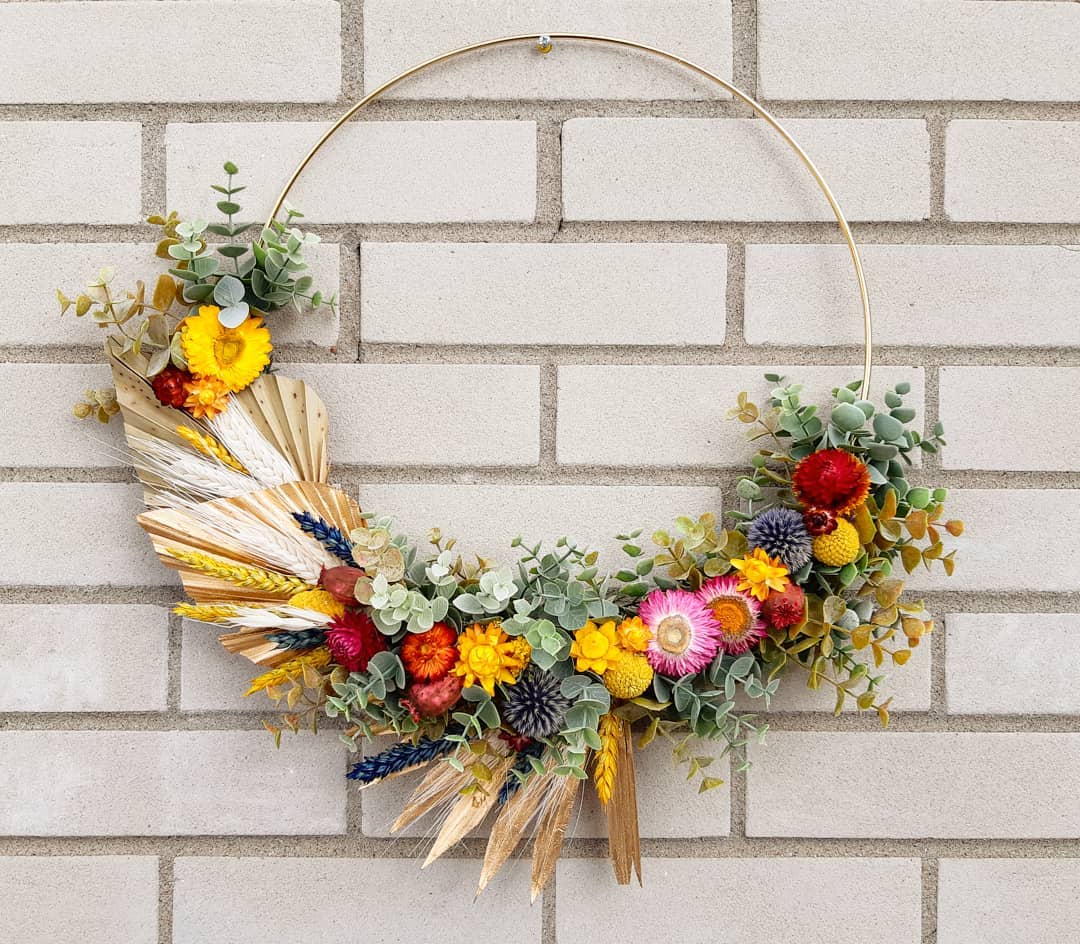 3. Leave a Gold Hoop Open Above Dried Flowers