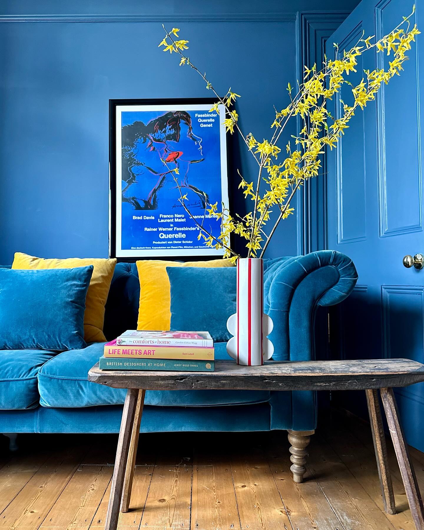 4. Pair Golden Forsythia With Deep Blue