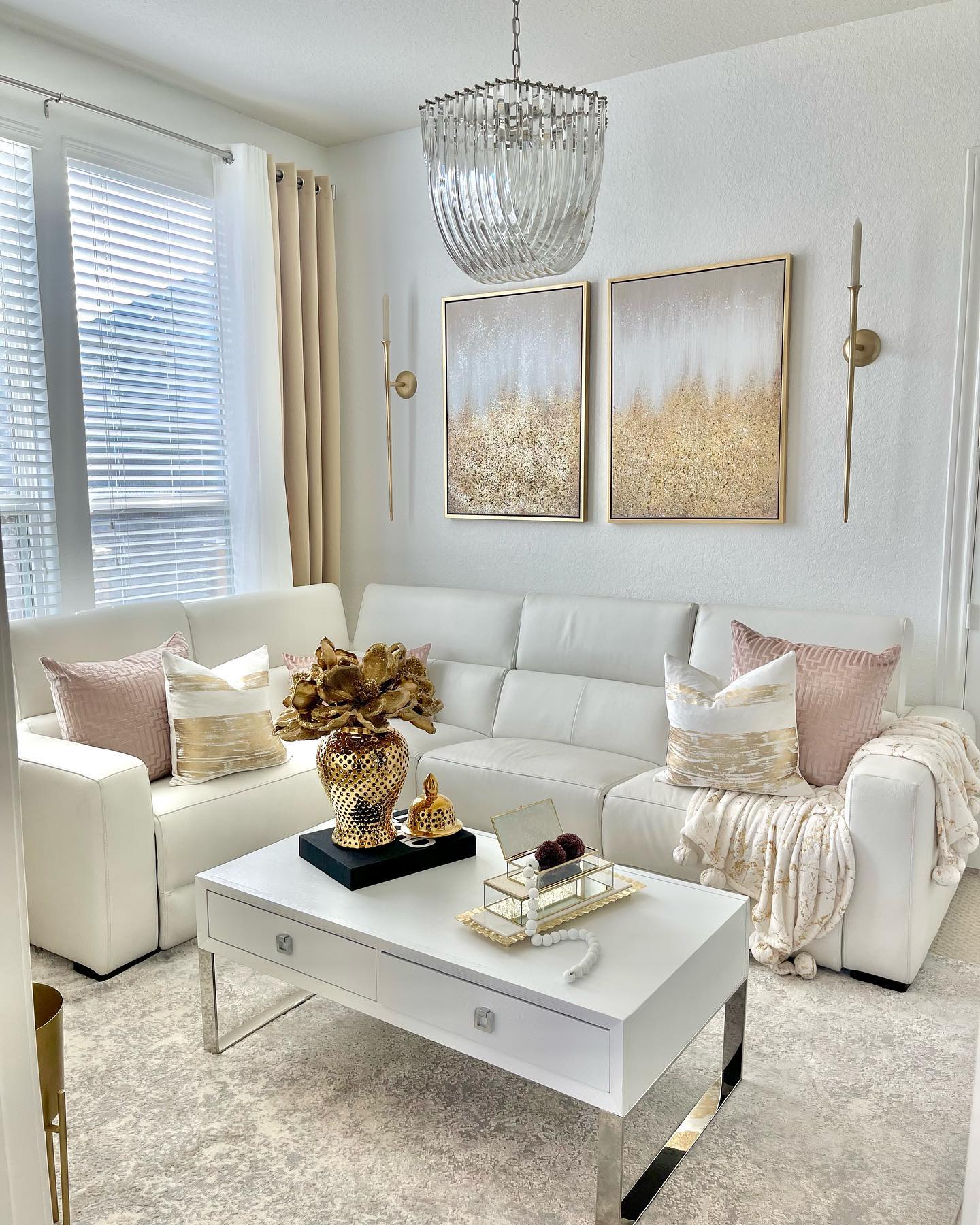 8. Use Blush Pillows to Soften a White Sectional