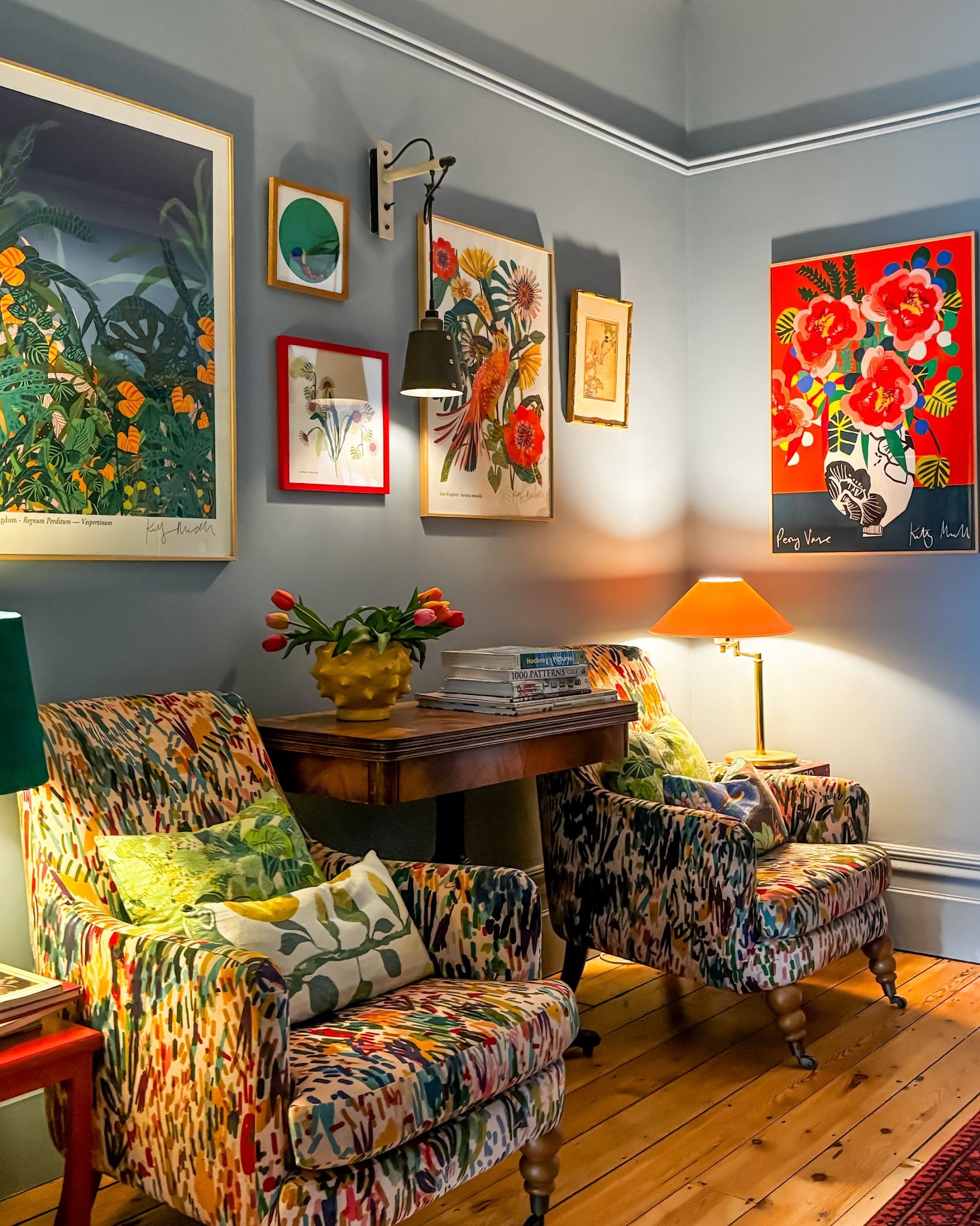 20. Let Floral Art Energize a Patterned Sitting Area