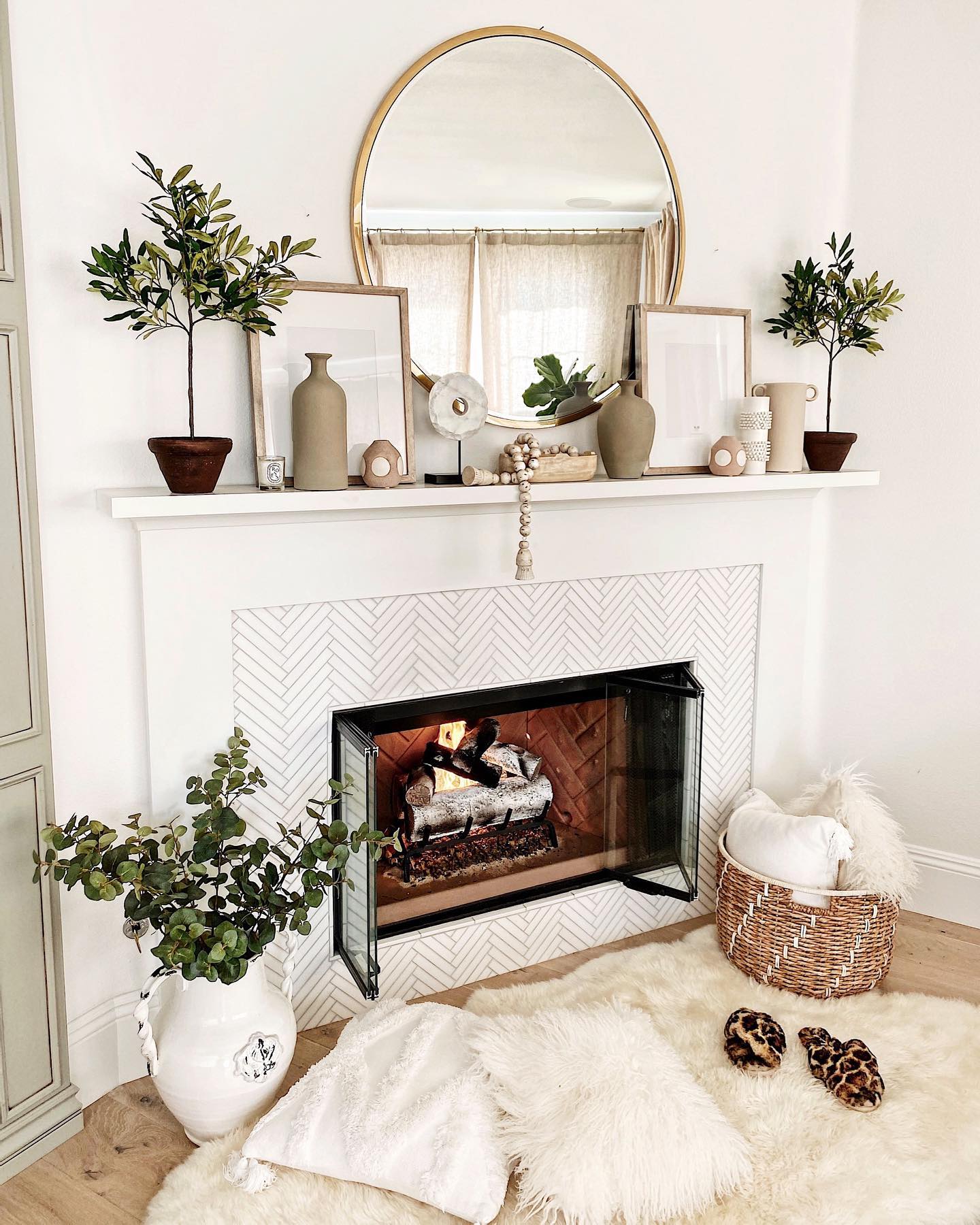 2. Use Small Trees as Mantel Bookends