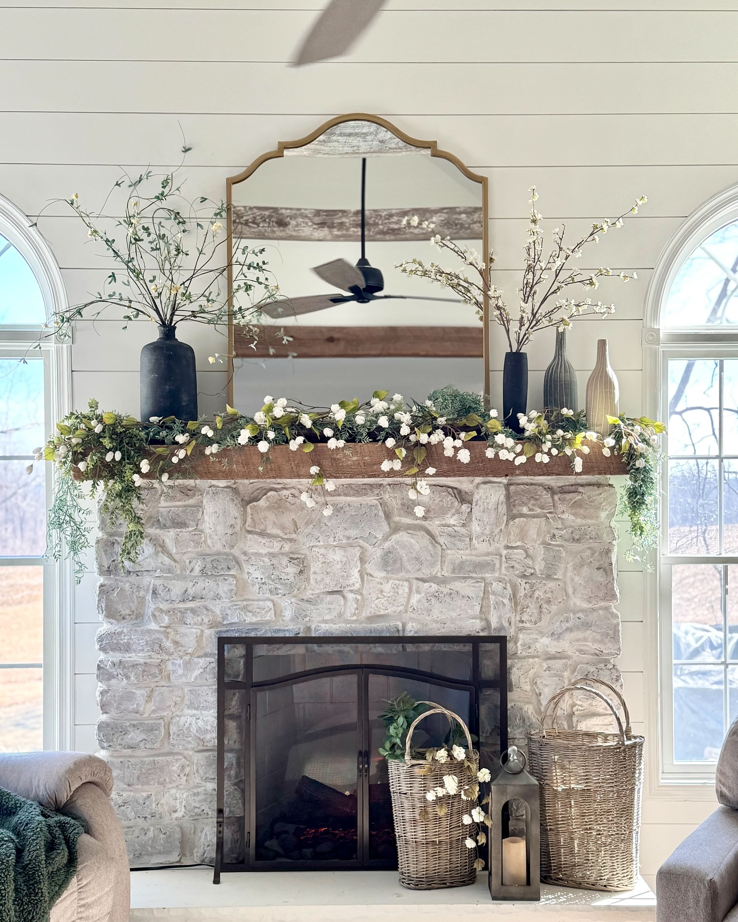 5. Mix Dark Vases With Creamy Blossom Branches
