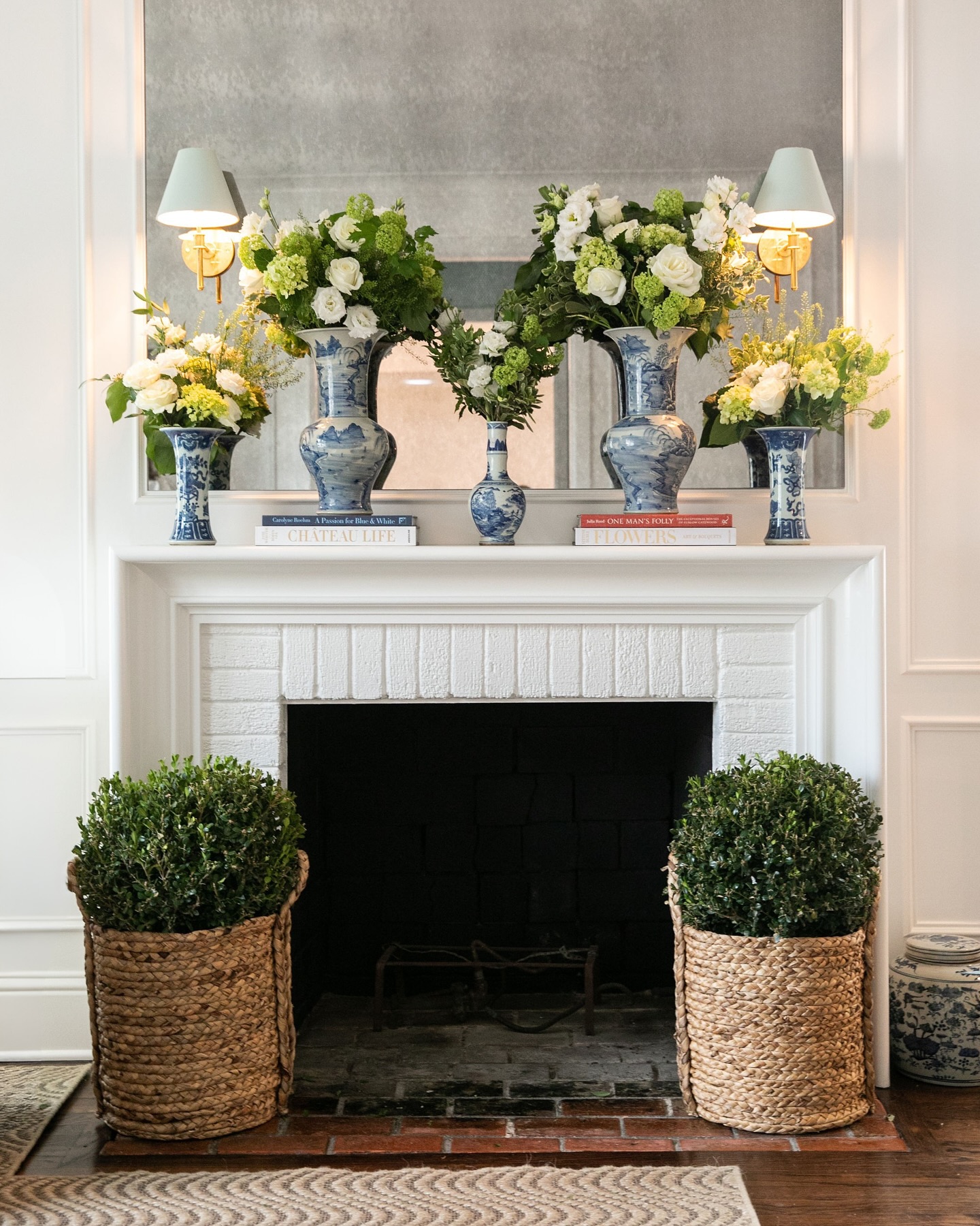 7. Arrange Spring Flowers in Blue and White Vases