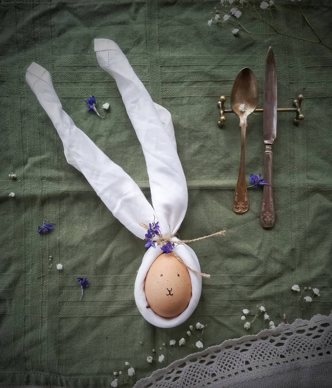 6. A Bunny Napkin with a Tiny Floral Tie