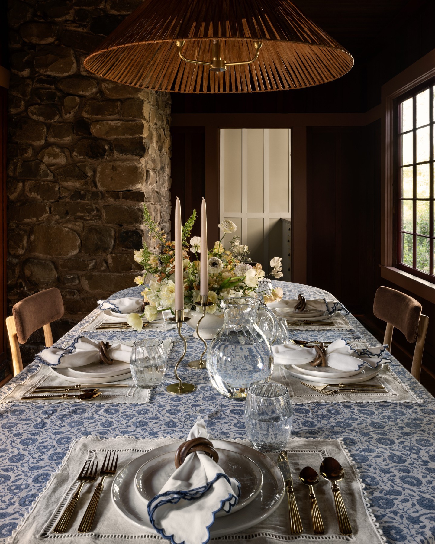 14. Scalloped Napkins against a Floral Tablecloth