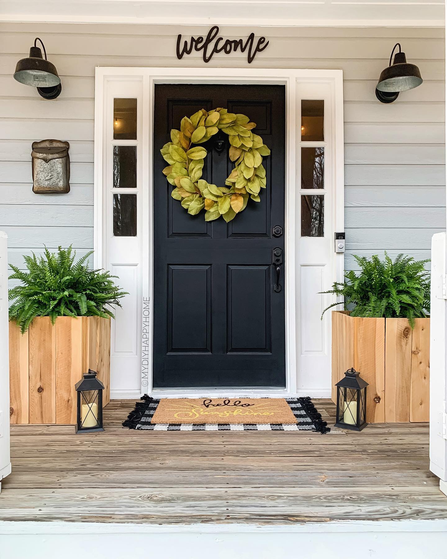 3. Broad Magnolia Leaves with Wood Planters