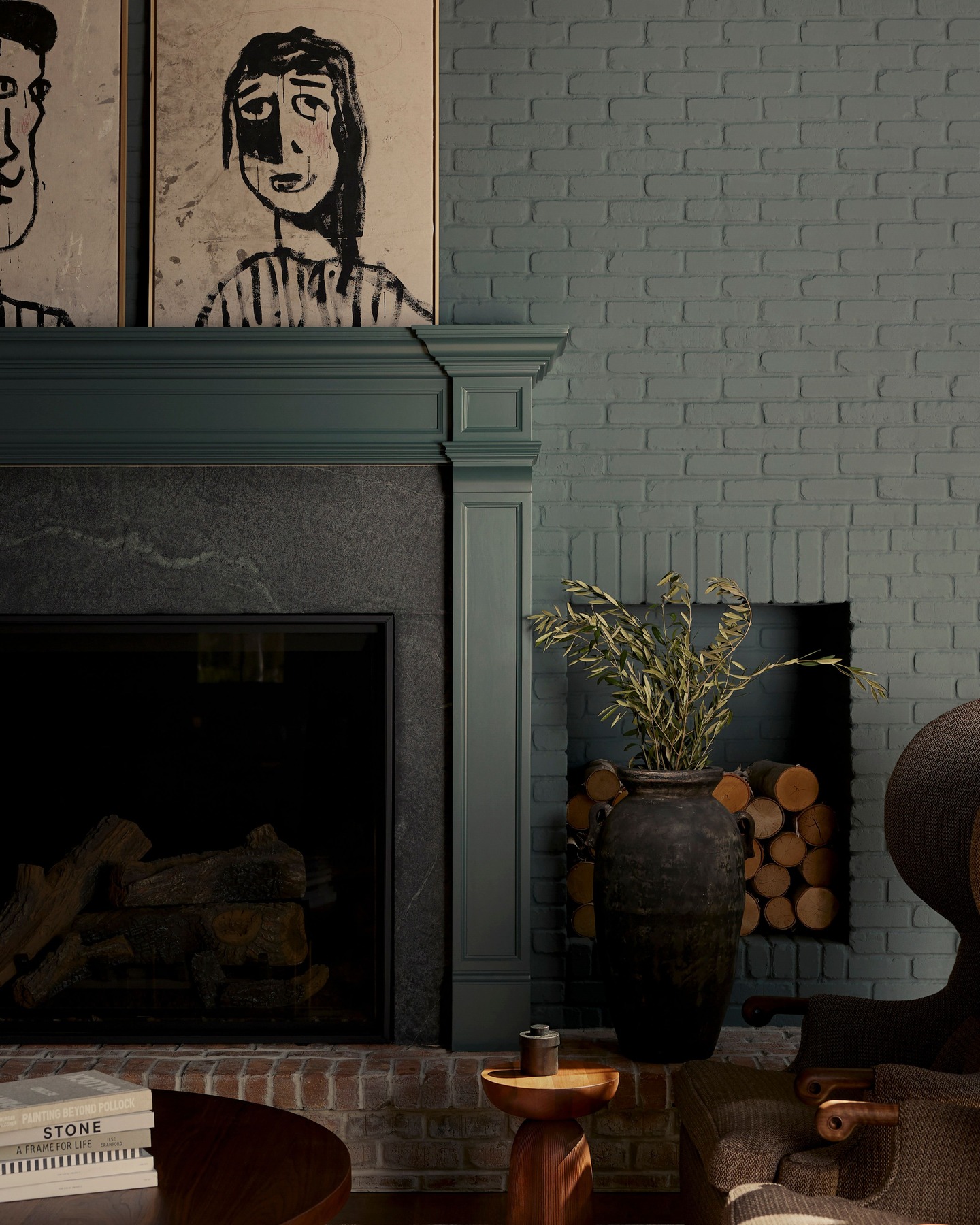 16. Surround Dark Stone with Muted Green and Artwork