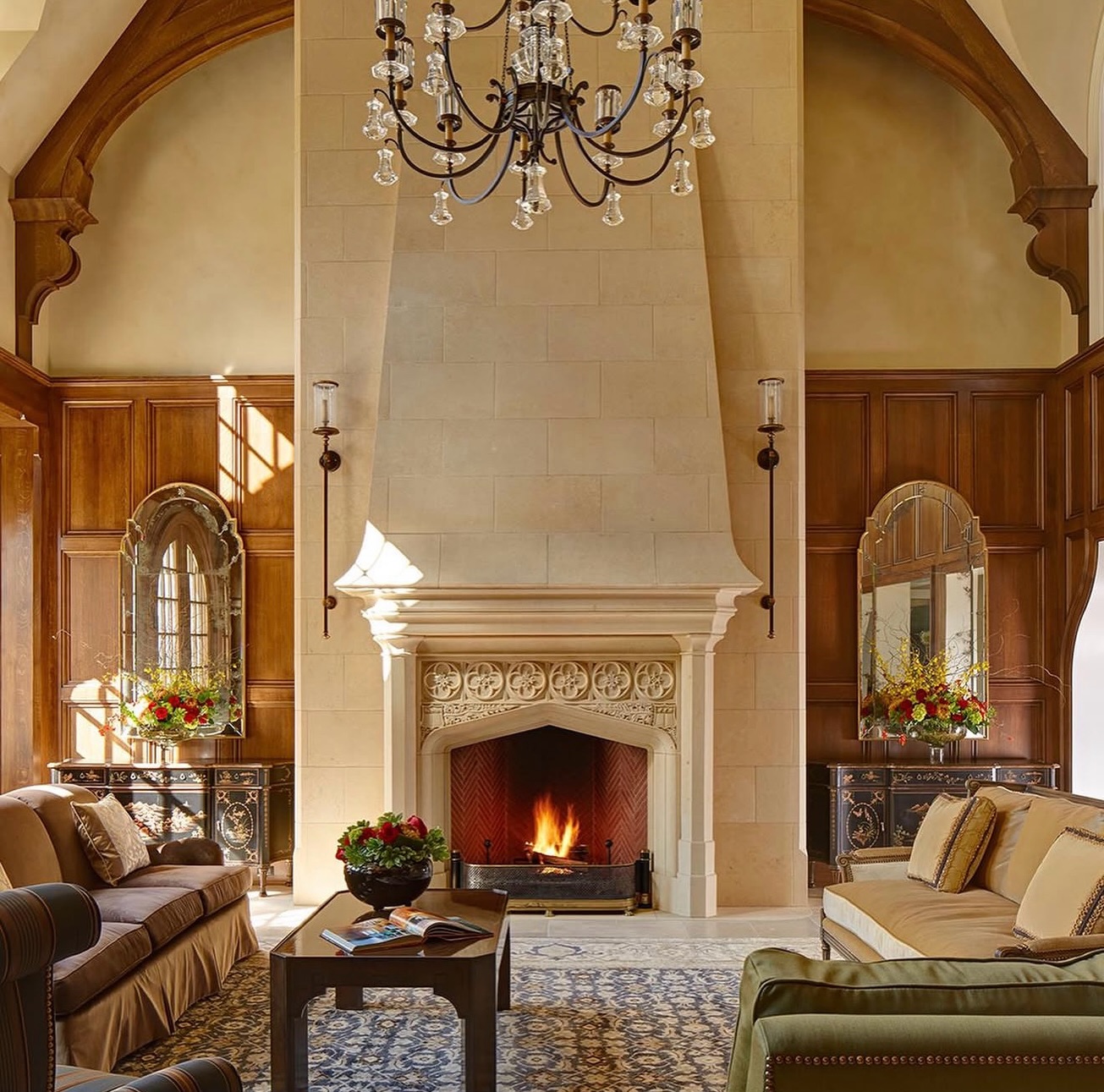 20. Let a Carved Stone Fireplace Lead a Formal Room