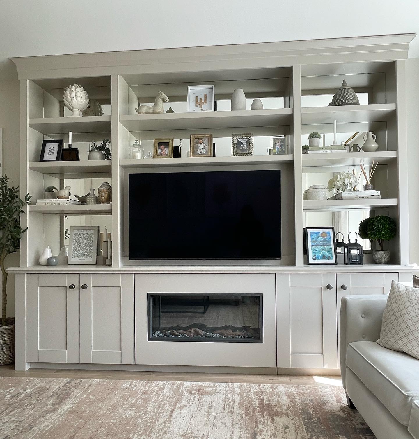 4. Taupe Built-Ins That Frame the Television