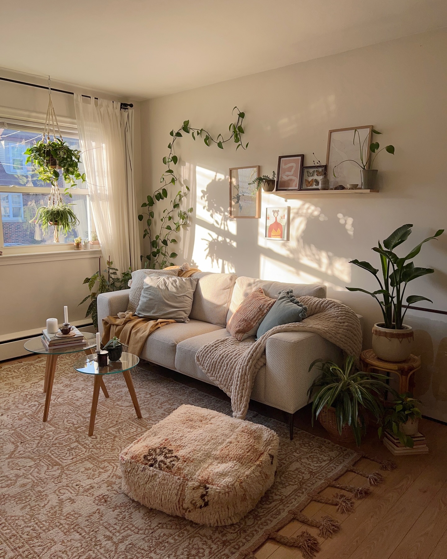 6. Taupe Upholstery With Plants and Soft Pink