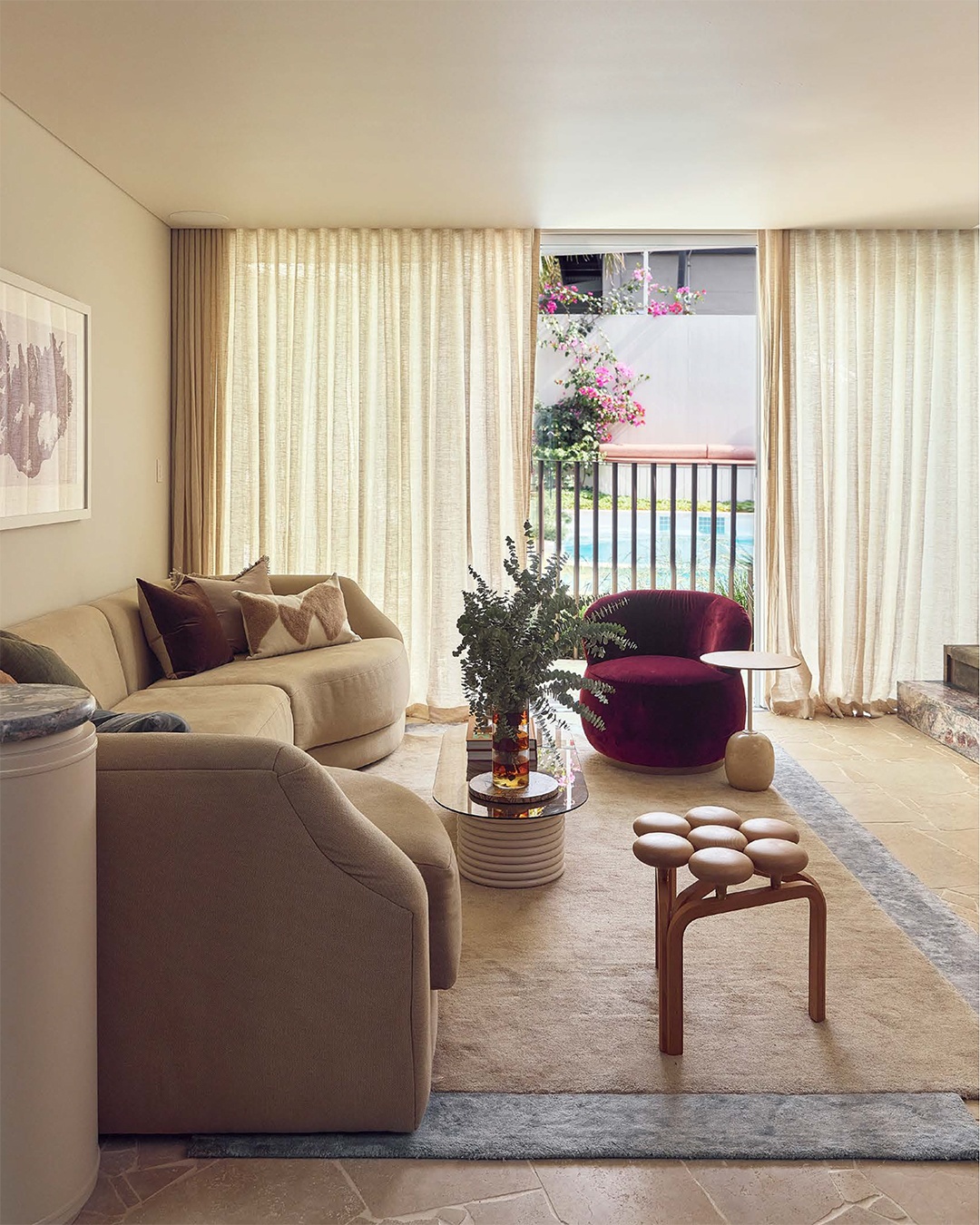 7. Taupe Seating With a Plum Accent Chair