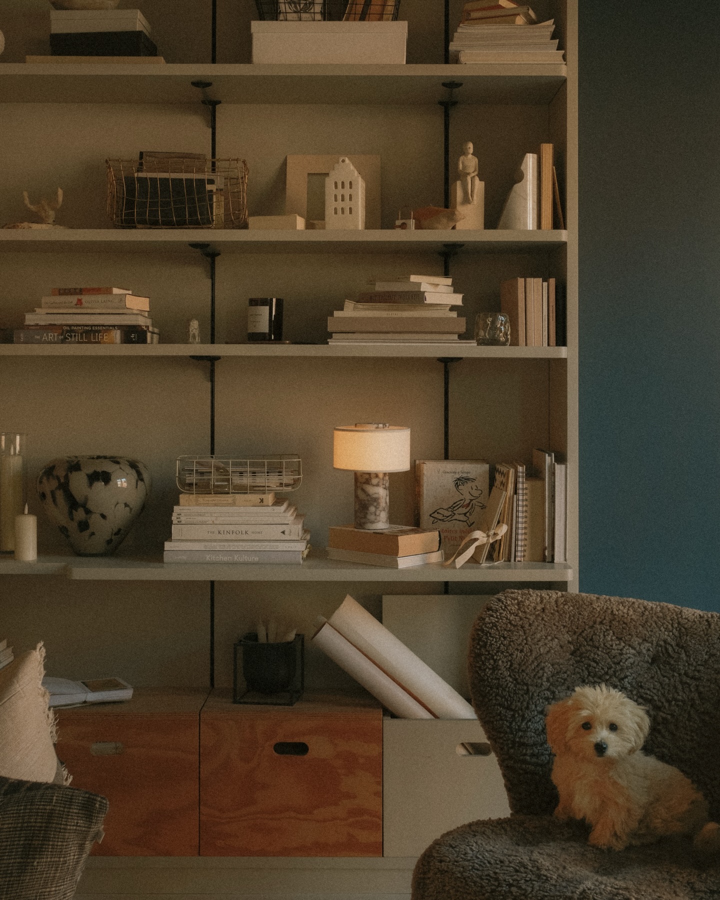 18. Taupe Shelving for a Cozy Reading Corner