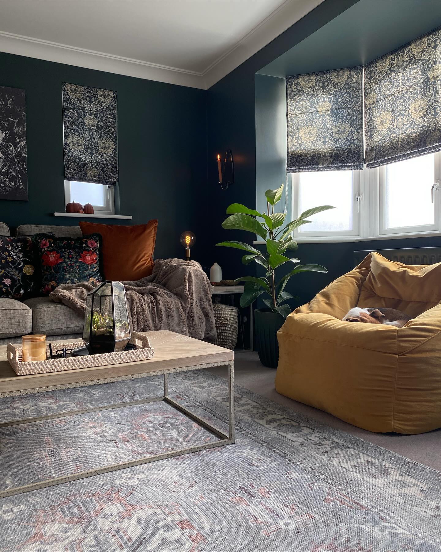 6. Soften Deep Teal With Ochre Seating