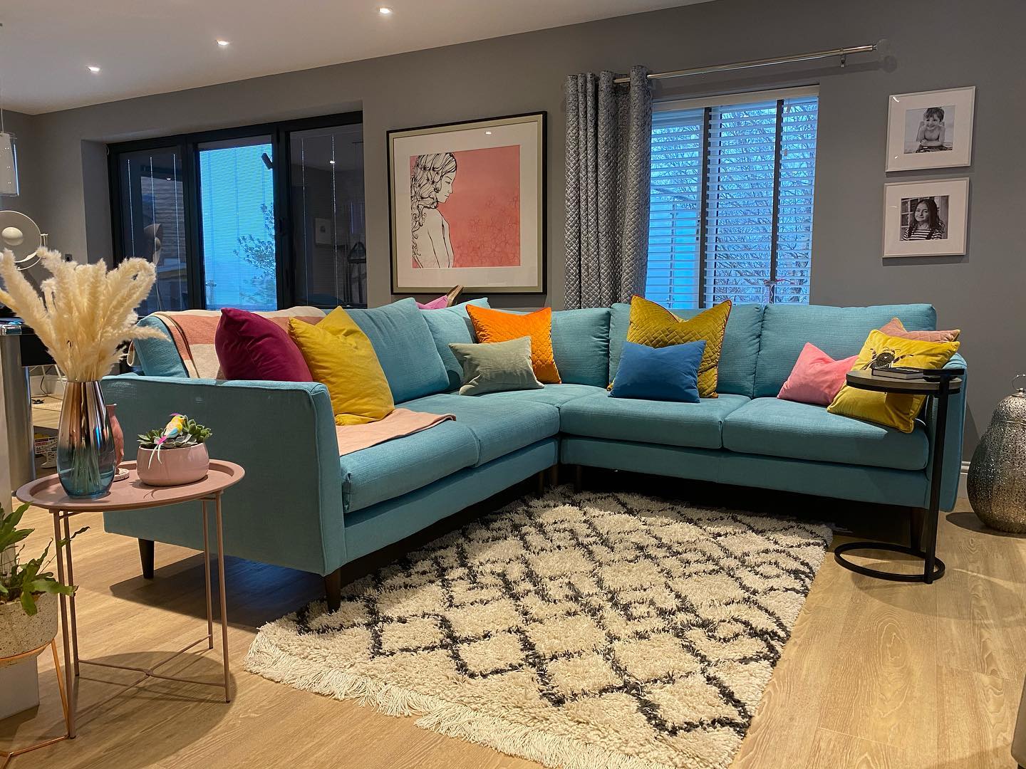 19. Style a Pale Teal Sectional With Bright Cushions