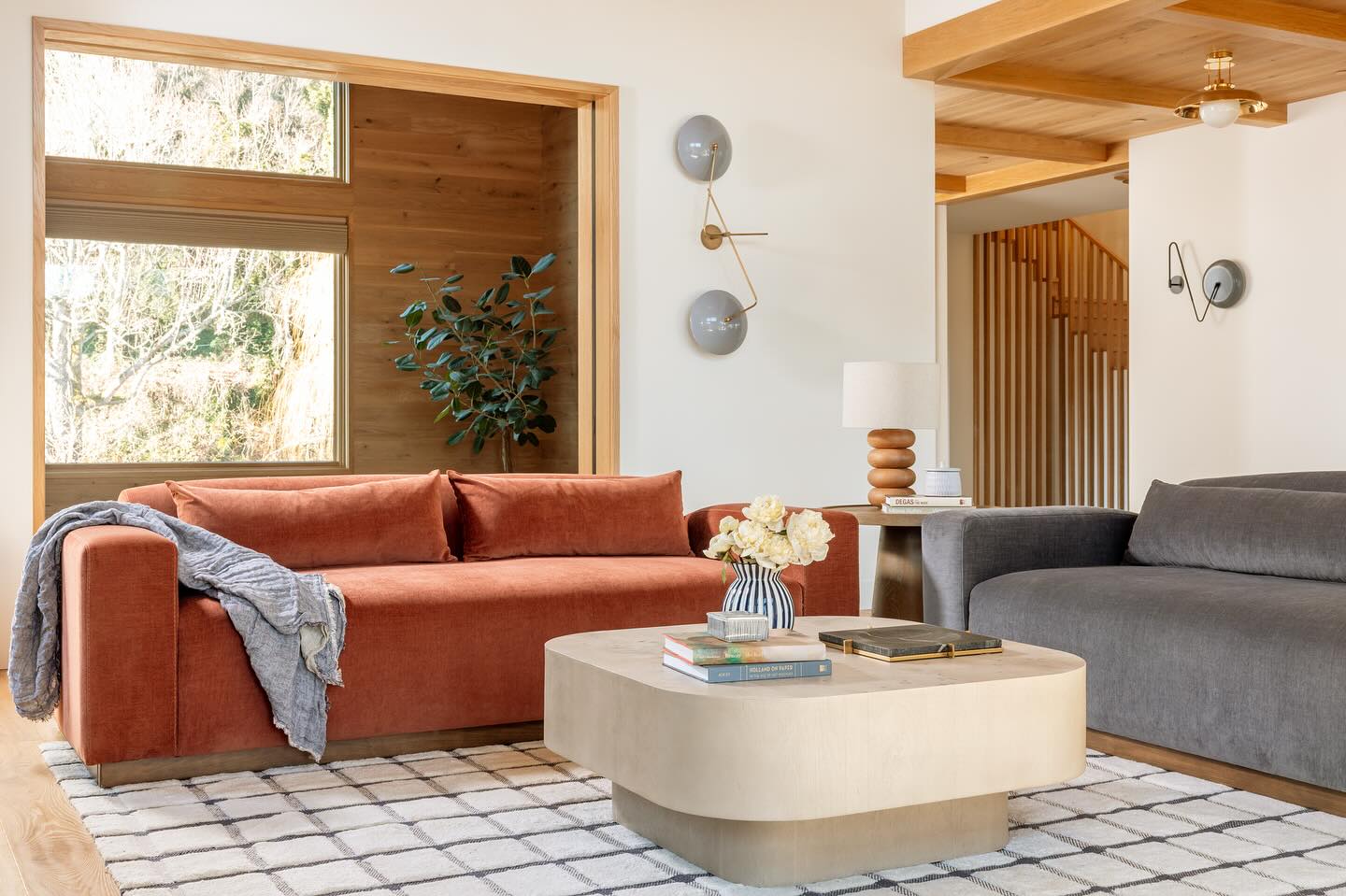3. Balance a Rust Sofa With Gray Seating