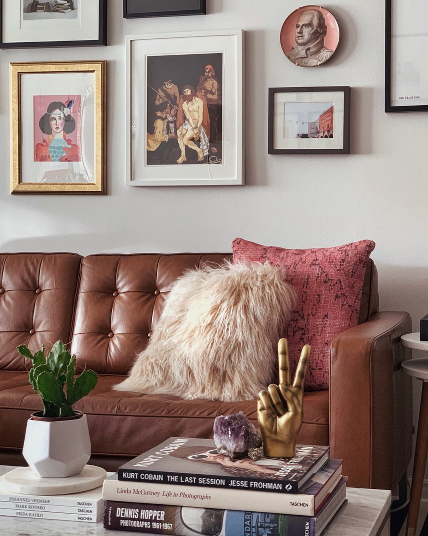 15. Soften a Terracotta-Brown Sofa With Texture