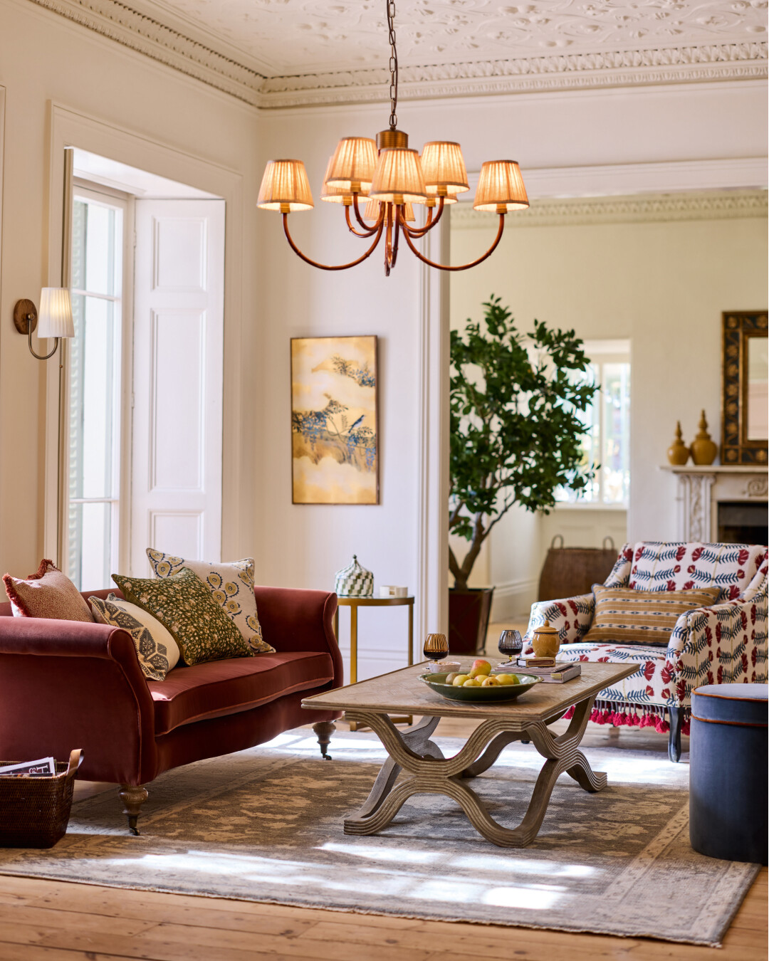 20. Balance a Brick-Rust Sofa With Blue Details