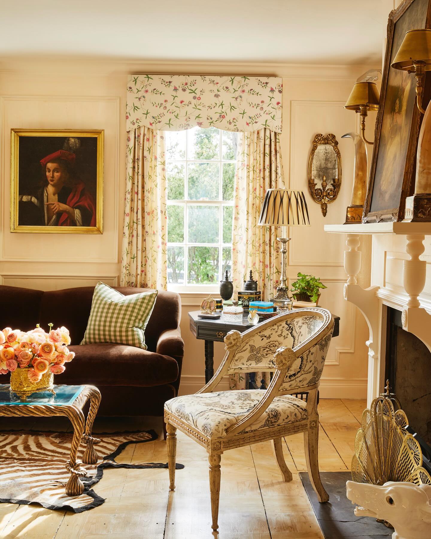 2. Mix Floral Fabrics With a Bold Animal Pattern