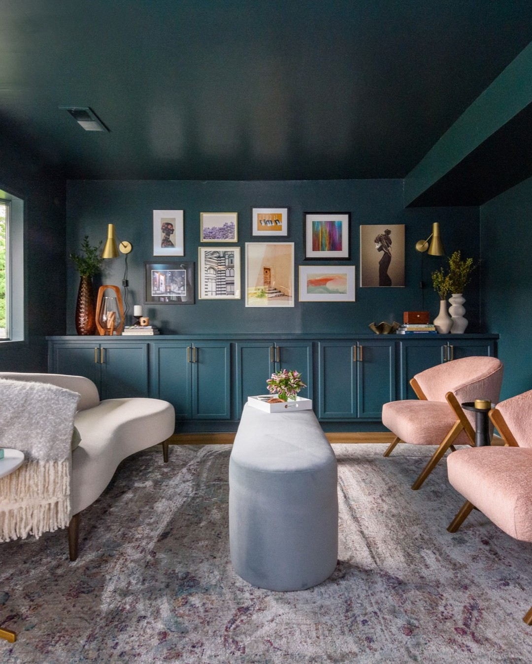 11. Ground Pale Seating with a Deep Teal Backdrop