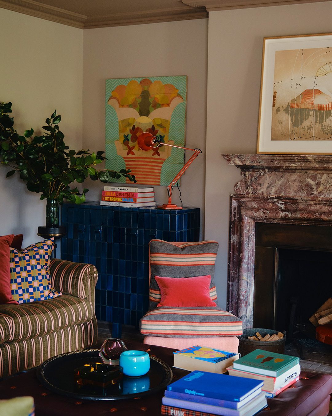 11. Refresh a Marble Mantel with Colorful Stripes