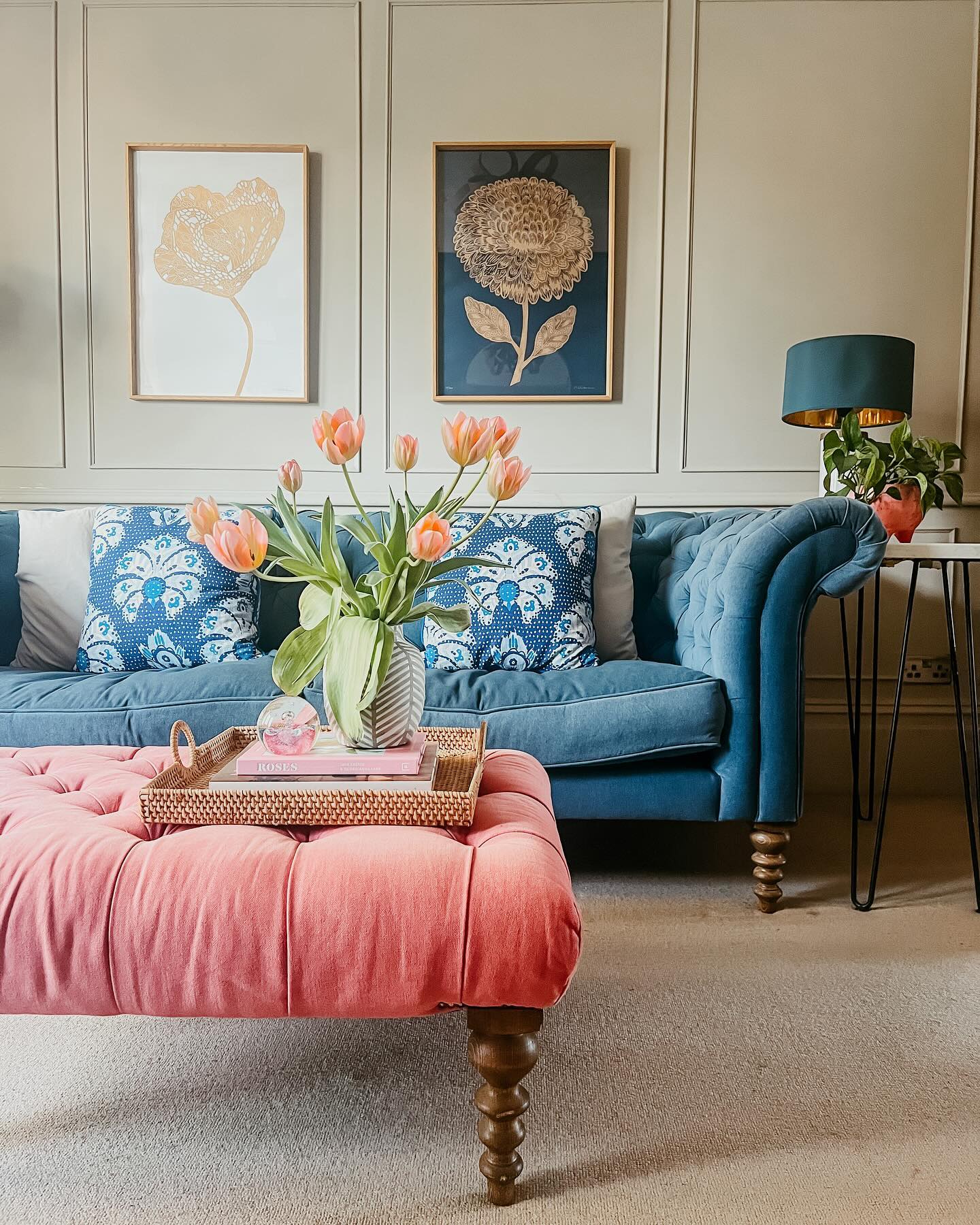 14. Use a Tufted Ottoman as the Centerpiece