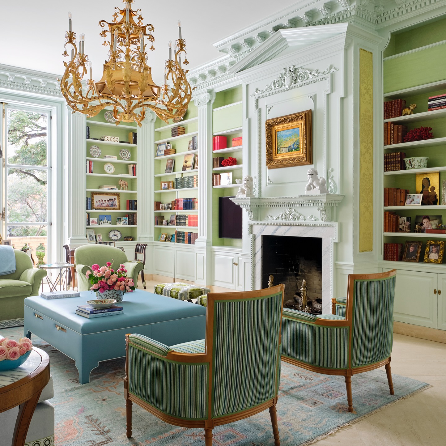 6. Use Painted Shelves to Frame a Fireplace
