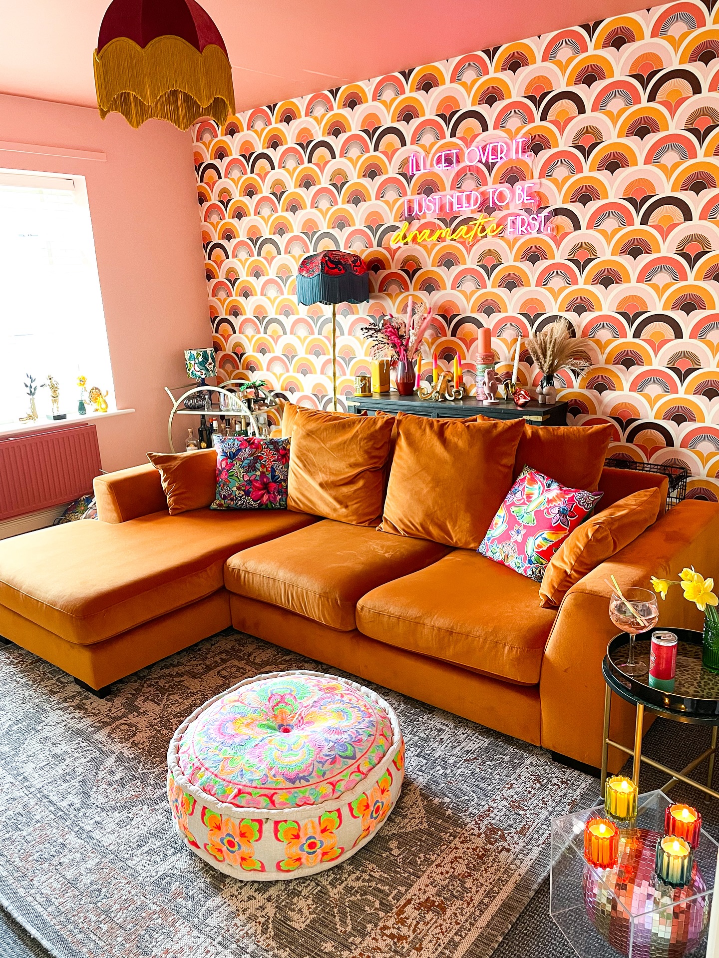 8. Pair a Retro Pattern With a Solid Sofa