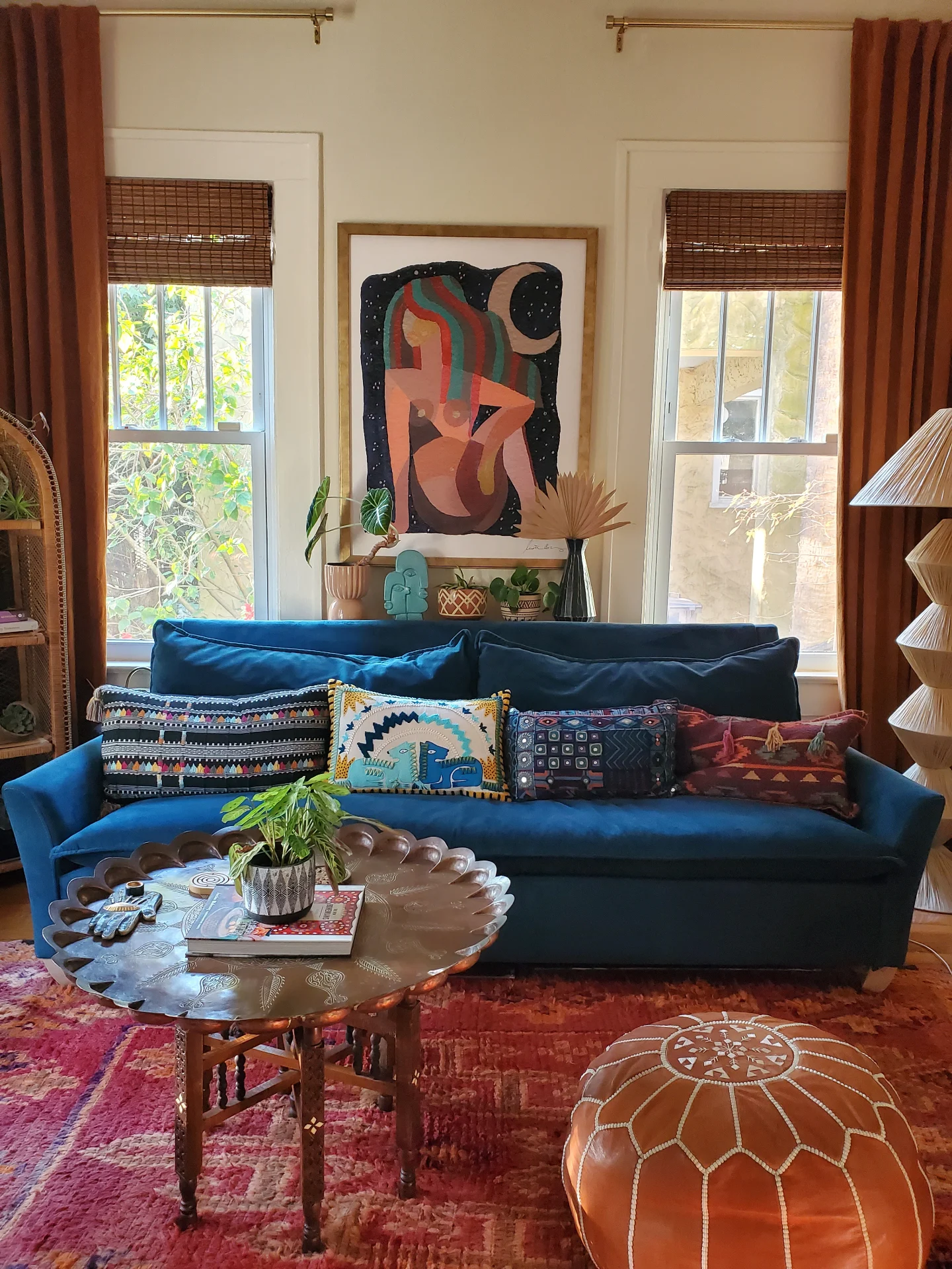12. Pair Deep Blue Seating With Rust Accents