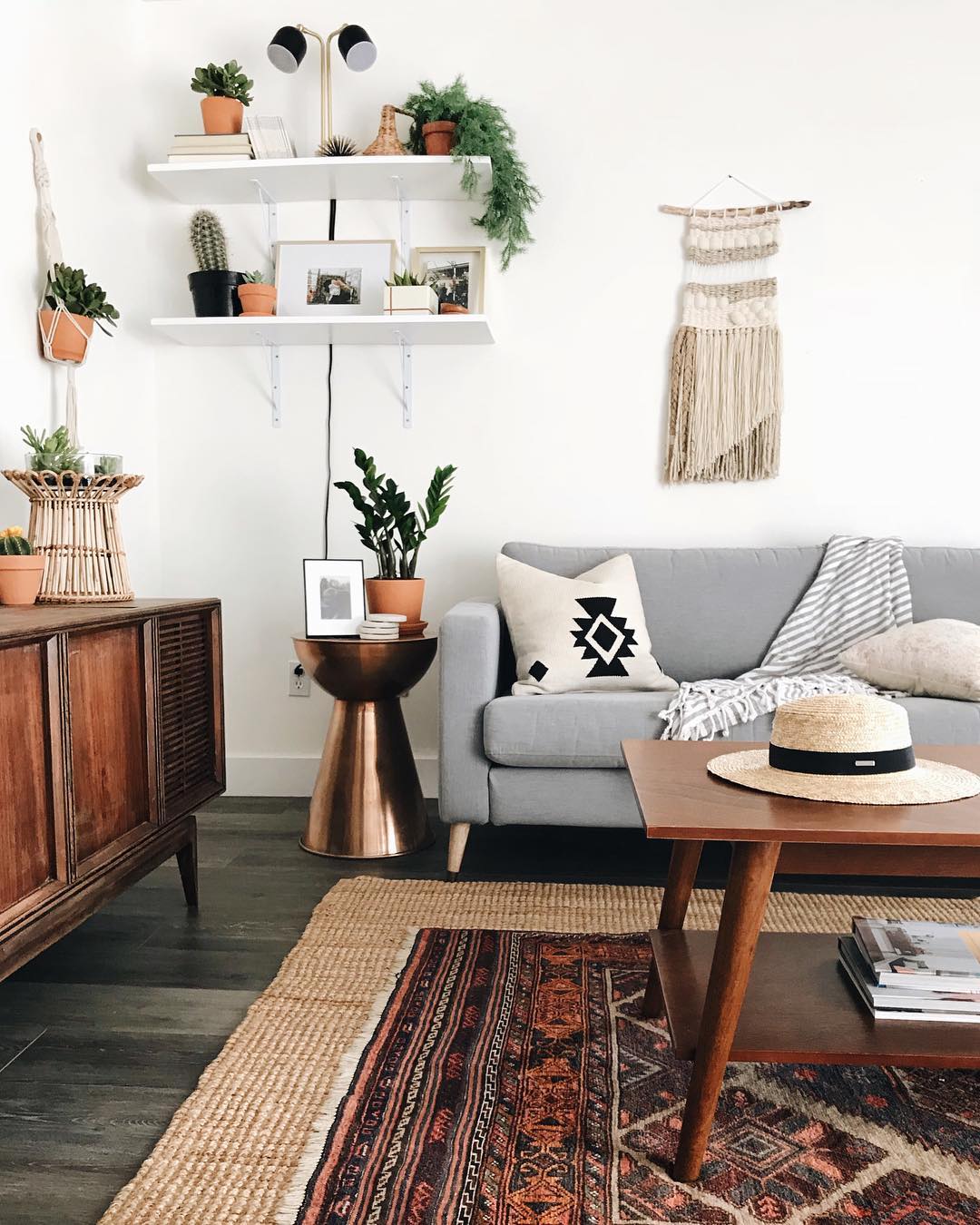 13. Layer a Patterned Rug Over a Woven Base