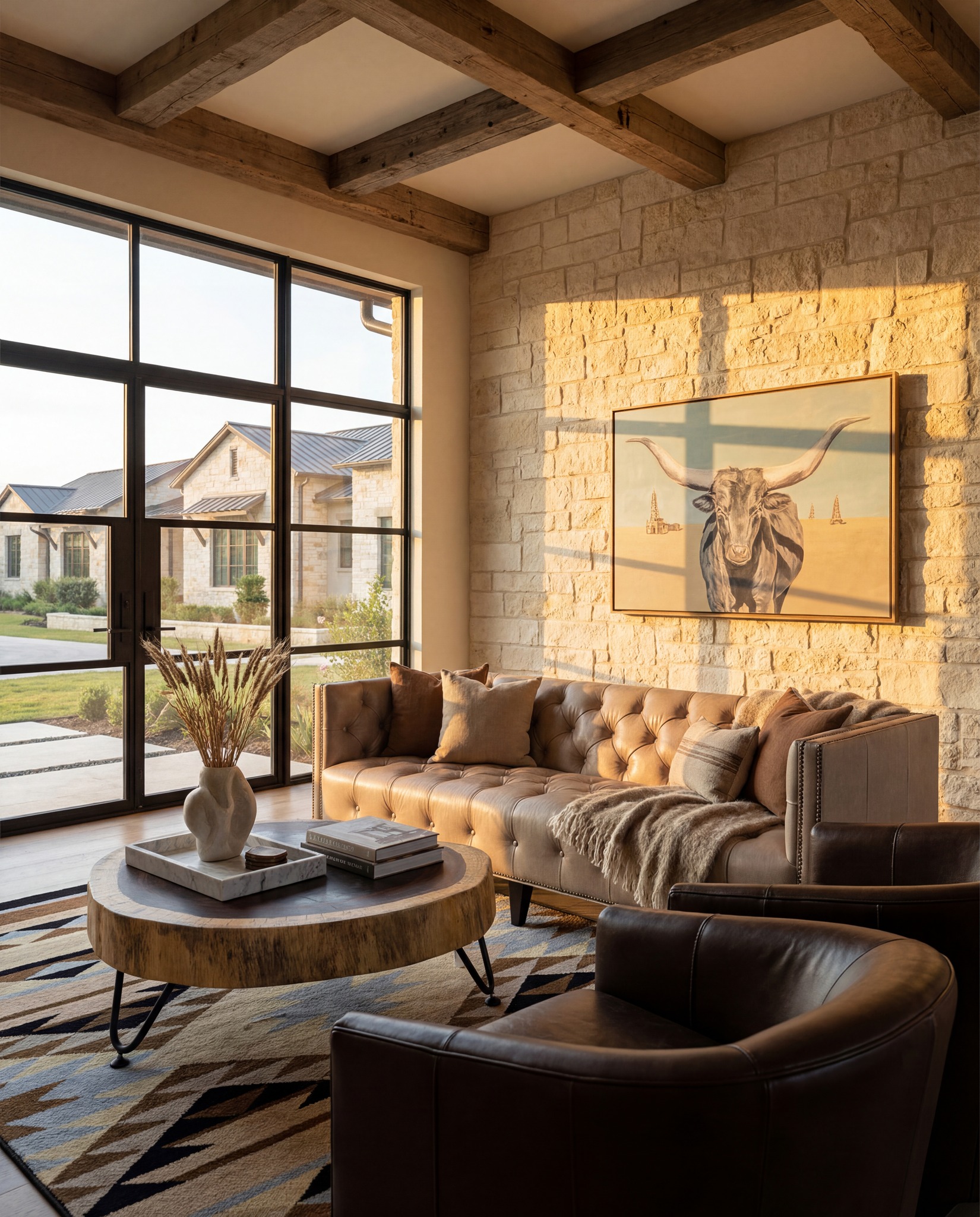 2. Pair Longhorn Art With a Light Chesterfield