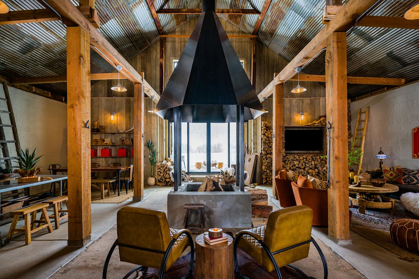 9. Organize a Barn Lounge Around a Central Hearth