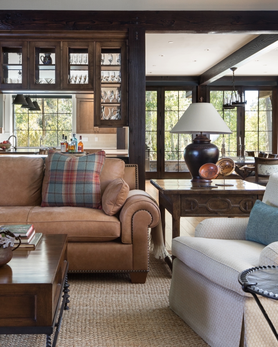 14. Use Plaid to Connect Leather and Soft Upholstery