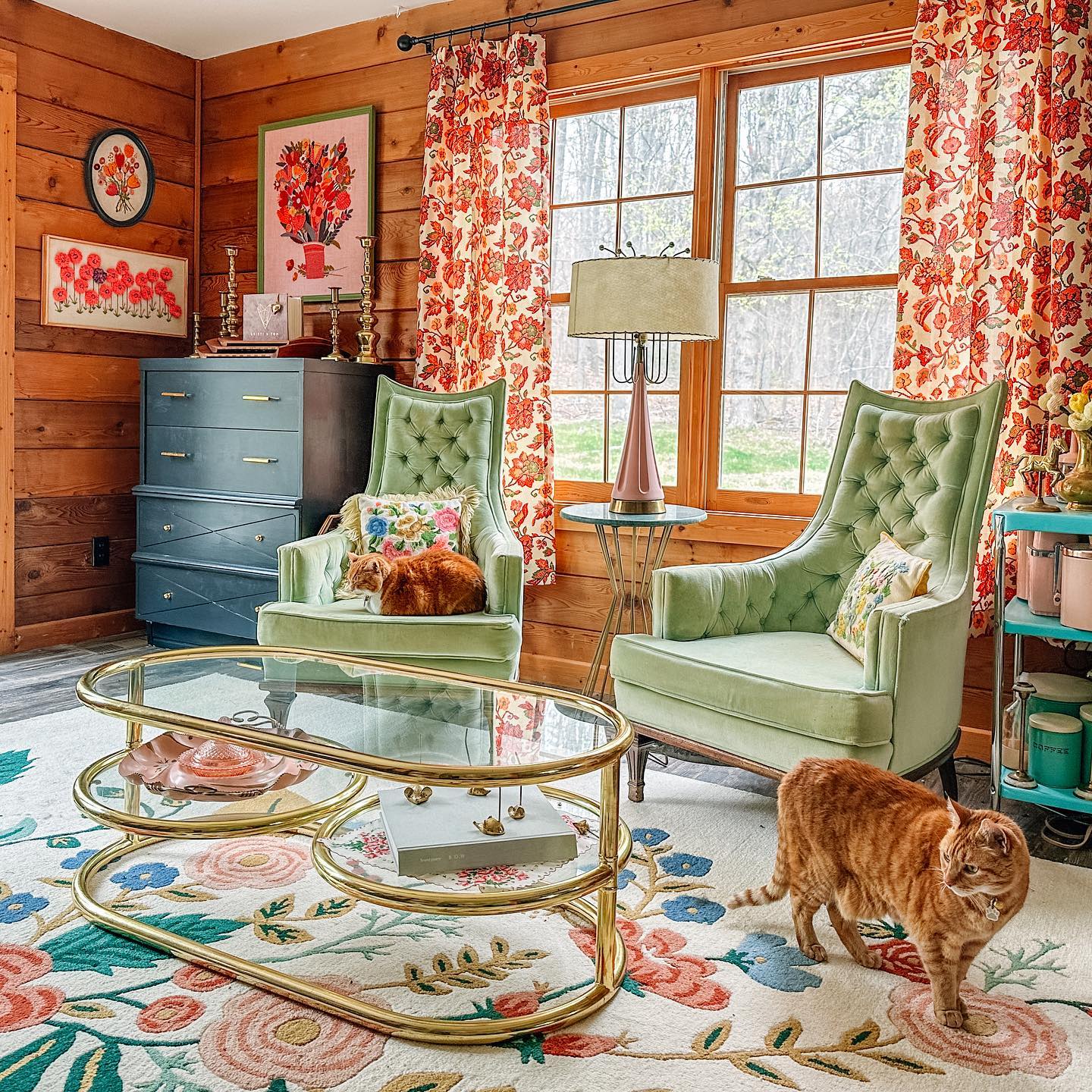 3. Bring Oversized Flowers Into a Wood Room